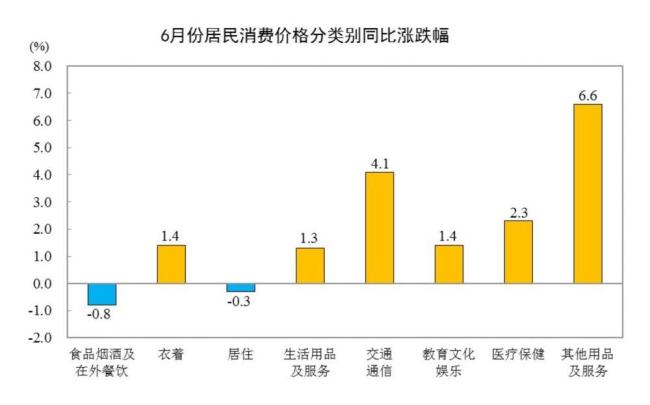 6月份CPI同比上涨1.0% 食品价格下降影响显著