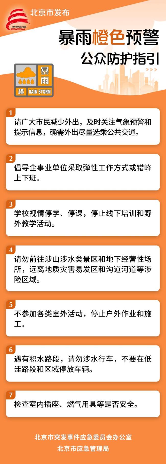北京暴雨橙警 倡导企事业居家办公