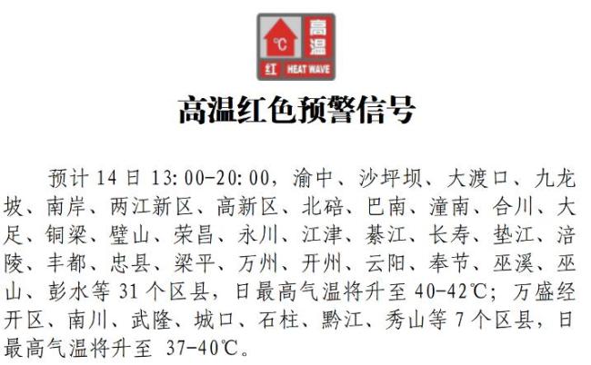 重庆发布今年首个高温红色预警