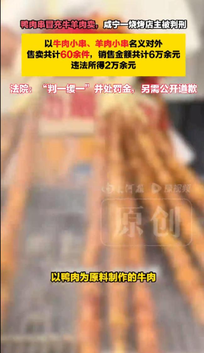 烧烤店主长期用鸭肉串冒充牛羊肉获刑 伪劣产品罪成立