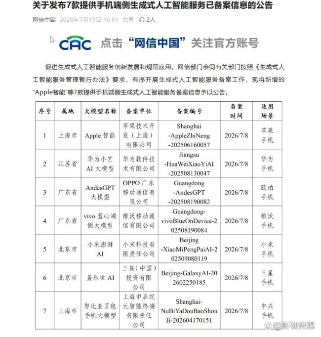“Apple智能”已备案