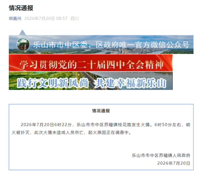 四川乐山苏稽古镇成排房屋起火