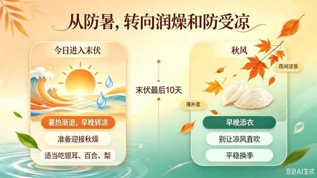 最后10天，抓住三伏的尾巴！末伏养生重点转向润燥和防受凉