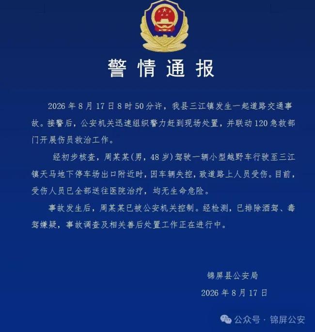 男子驾车失控致人受伤被控制