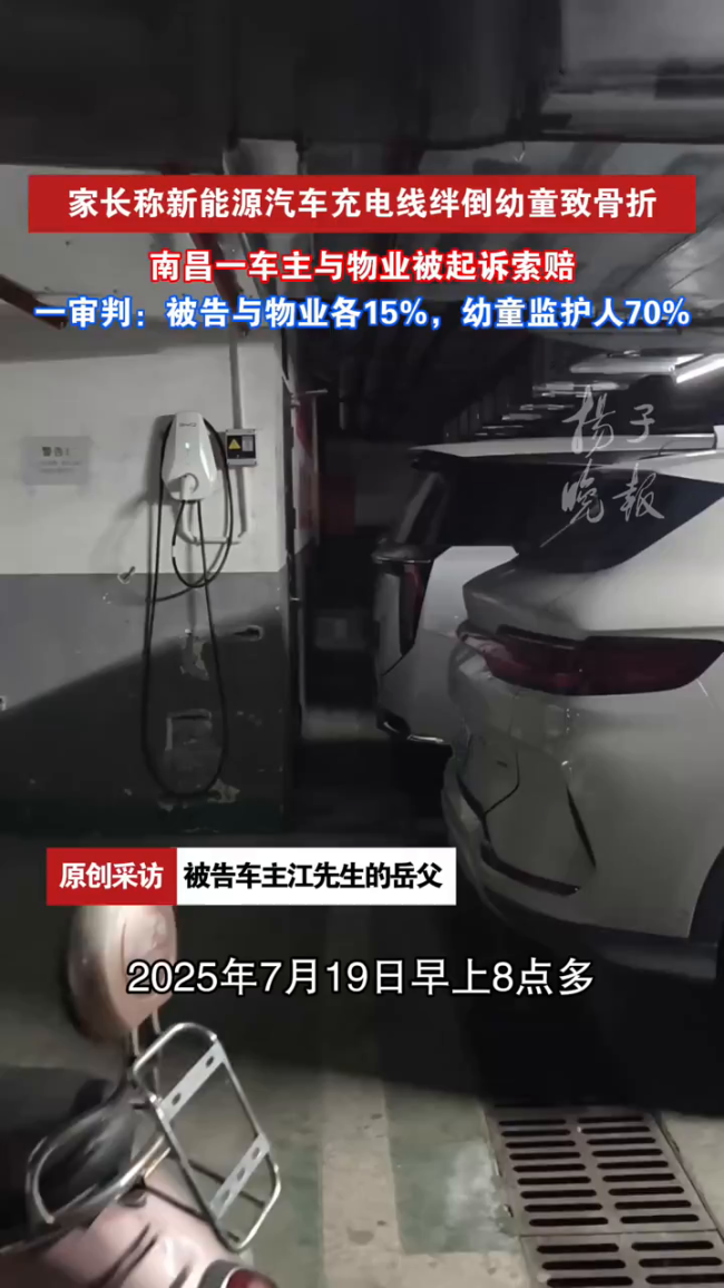 充电线疑绊倒幼童致骨折车主判赔4400 一审判决引发争议