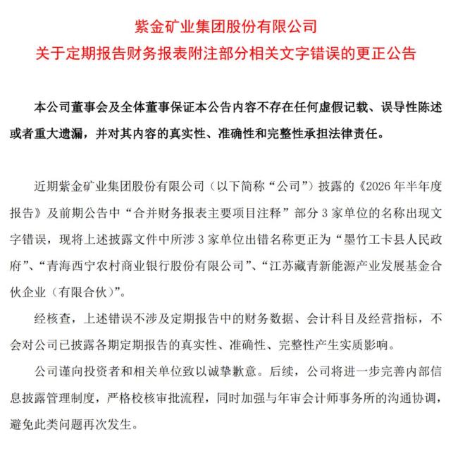 紫金矿业文字错误已多次出现