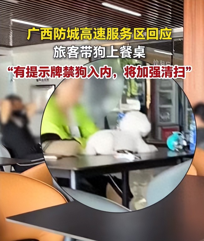 广西防城港一高速服务区有旅客带狗上餐桌，网友怒斥没素质