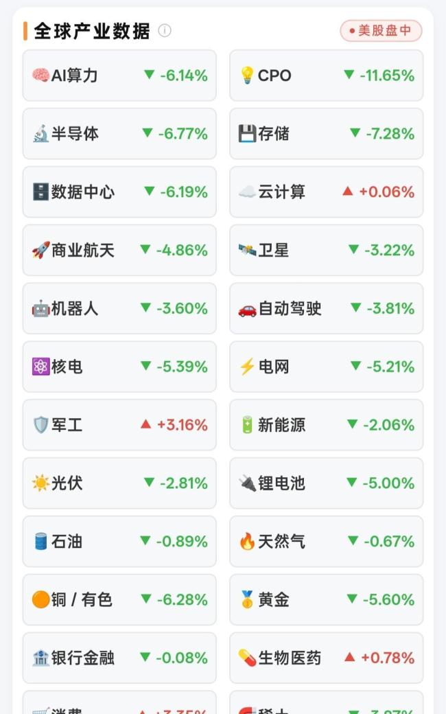 美股科技巨头全线崩盘 AI产业链集体杀估值