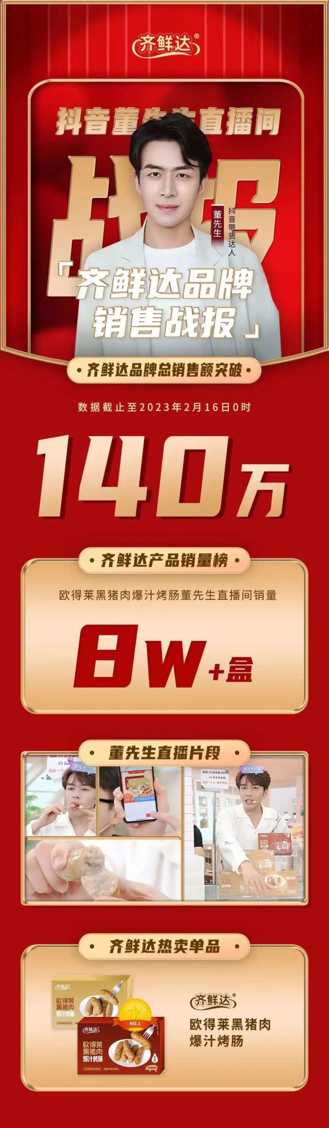 “好口碑”董先生直播“口碑好”得利斯产品，齐鲜达带货突破140万元