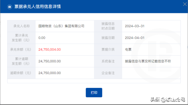 累计逾期发生额超两千万元！上海票交所披露商票逾期名单，国粮物资（山东）集团有限公司在列