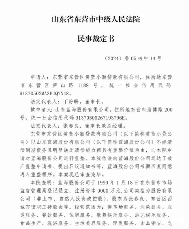 青岛黄岛蓝海大饭店因拖欠工资被罚母公司山东蓝海负债超35亿已宣布破产重整(图1)