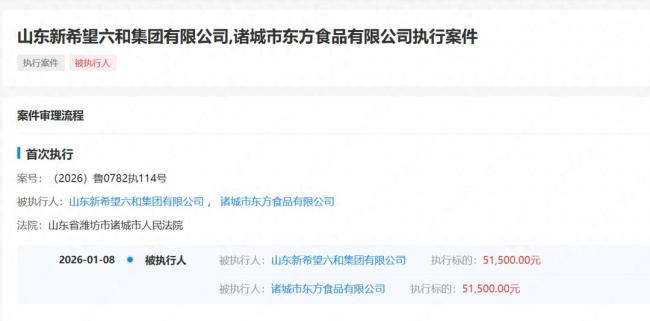 半年两度被执行——山东新希望六和集团与潍坊诸城市东方食品开年再成被执行人