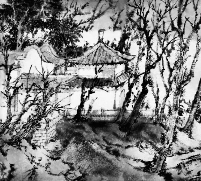 禅林烟雨图133 x 45 cm，2019年（局部1）.jpg