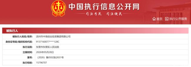 年内三度遭强制执行，滨州中海创投2026累计新增执行总额约2.79亿元