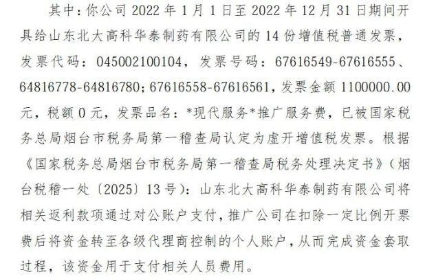 华泰制药被卷入虚开发票案,14份发票、110万元推广费被认定违规