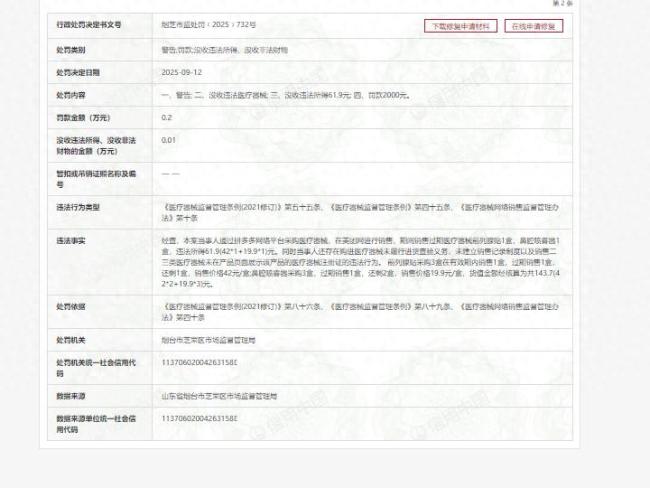售过期器械、网店不公示注册证,烟台能量医疗器械有限公司接连遭市场监管部门行政处罚