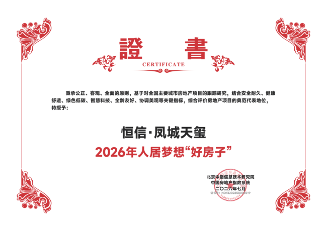 潍坊恒信·凤城天玺项目斩获“2026人居梦想好房子”“2026城市典型样本项目”两项荣誉