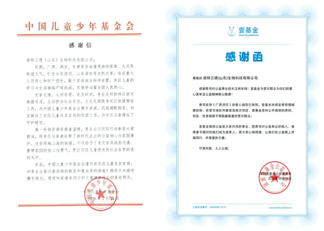 诺特兰德驰援广西洪涝获中国儿童少年基金会、深圳壹基金致信感谢