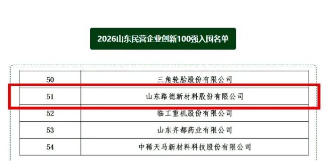 山东路德新材料股份有限公司入选2026山东民营企业创新100强