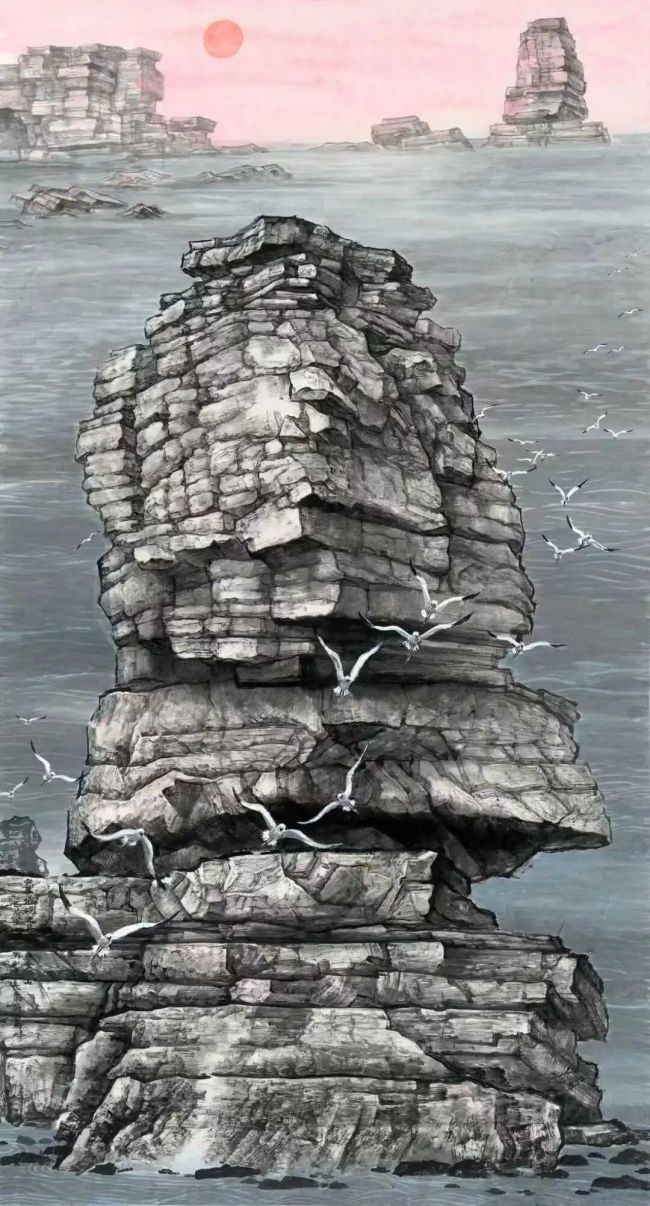 长岛宝塔礁之日出东方,夏荷生,180×98cm,2025年.jpg