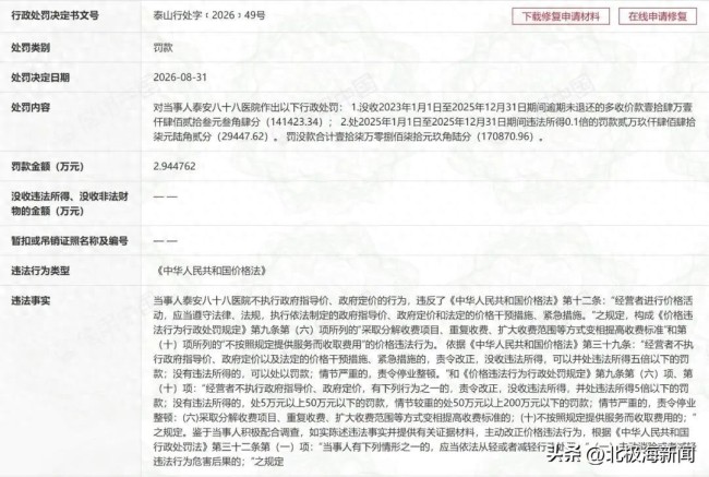 涉违规收费与使用未注册医疗器械，泰安八十八医院一月领两罚