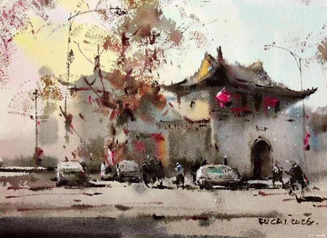 赵福才·水彩画 | 运河之畔的古城临清,水色交融里的市井烟火