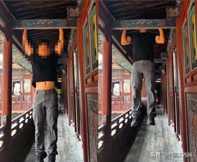 健身博主在山西大同悬空寺木梁上做引体向上引争议,景区:已上报,若对文物造成损害将报警