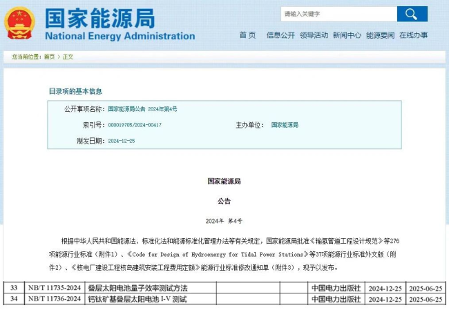 隆基绿能主导的钙钛矿电池行业标准发布