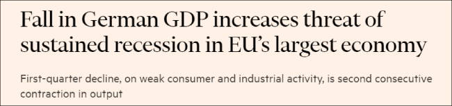 第一季度GDP萎缩0.3%，欧洲最大经济体陷入技术性衰退