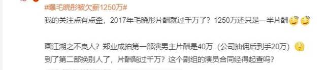 毛晓彤又被人坑！遭同剧组演员爆料被欠薪1250万，天价片酬引反感