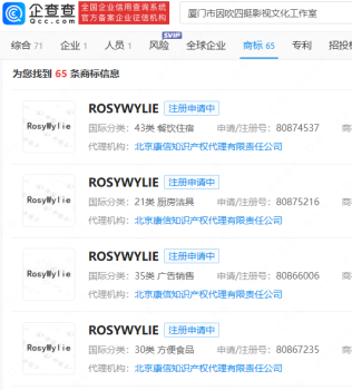 赵露思工作室注册ROSYWYLIE商标 甜品店品牌维权成功