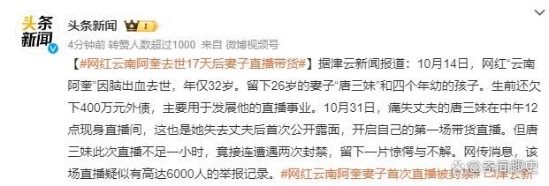 网红去世后妻子直播带货被封禁 6000次举报的沉重打击