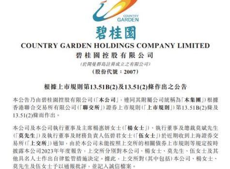 碧桂园及杨惠妍等被上交所通报批评 年报披露违规引发关注