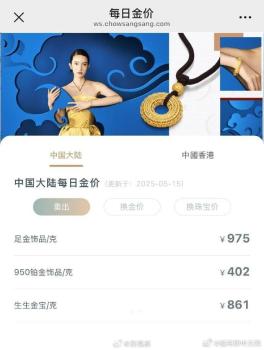 金飾克價(jià)跌到972元 一夜驟降17元