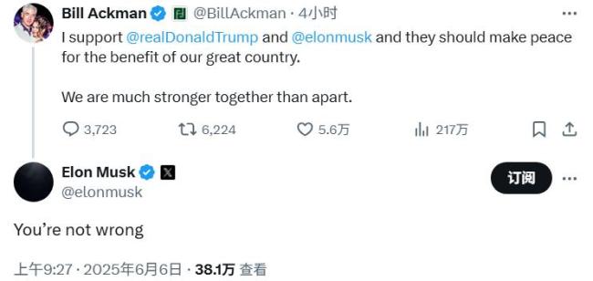 馬斯克暗示愿意和解 昔日盟友能否重修舊好