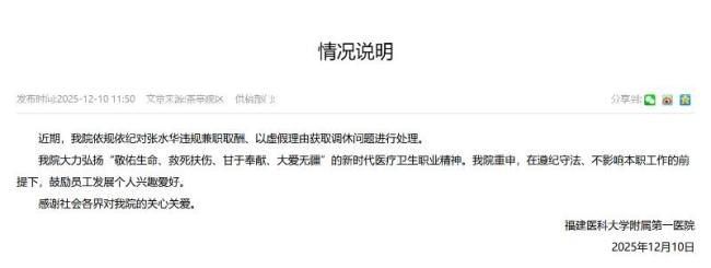 医院调查张水华处分文件为何被发上网 违规兼职与虚假调休引发关注