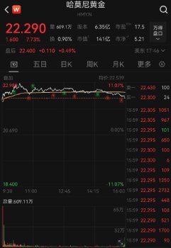 美黄金股表现强劲 哈莫尼黄金涨超7%