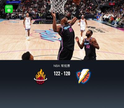 热火122-120击败雷霆 维金斯三分准绝杀