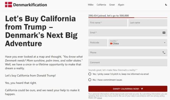 近30万网民签名支持丹麦买下加州 戏谑反击美国威胁